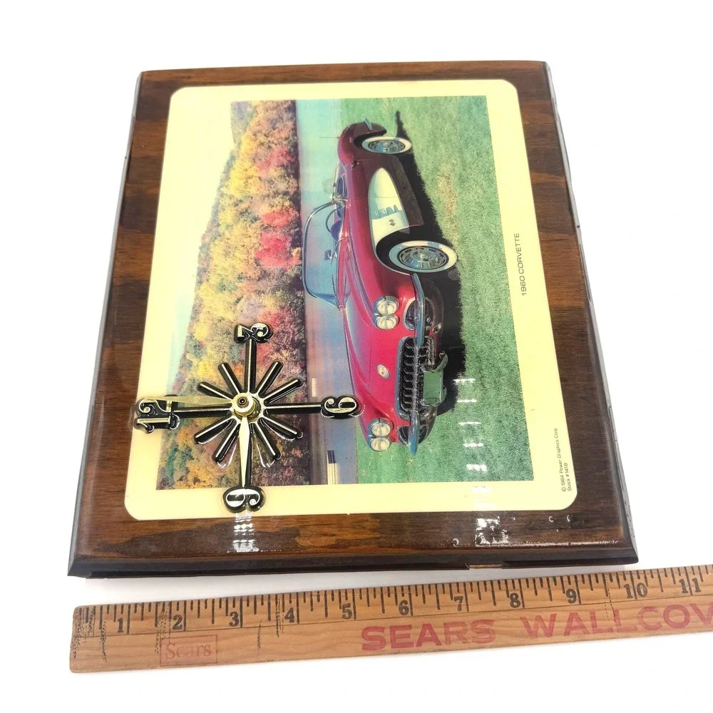 Vintage 1984 1960 Corvette Wall Clock Handmade Wood Plaque Working Car Decor